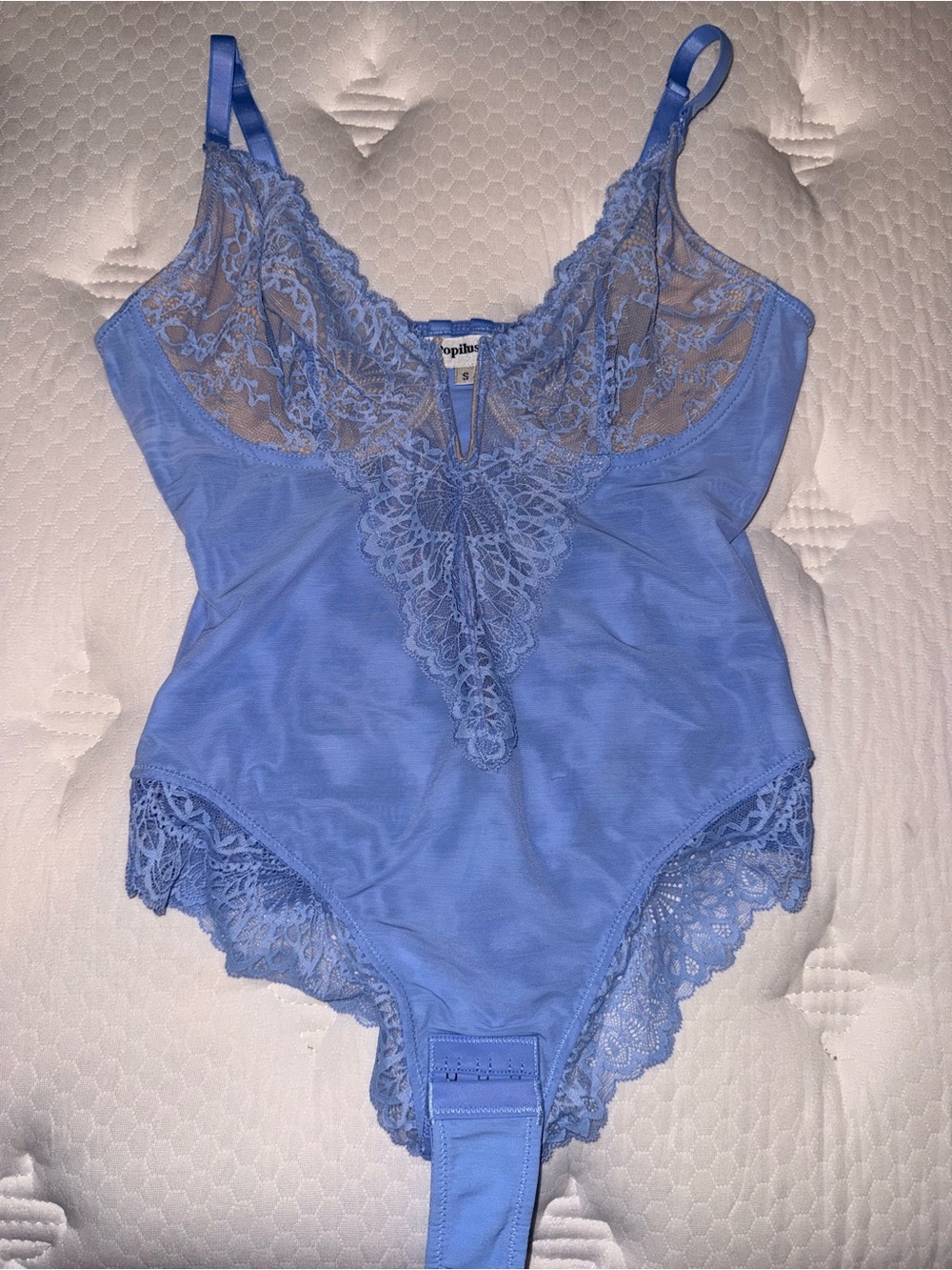 Light Blue Lace Trim Bodysuit - Women Intimates